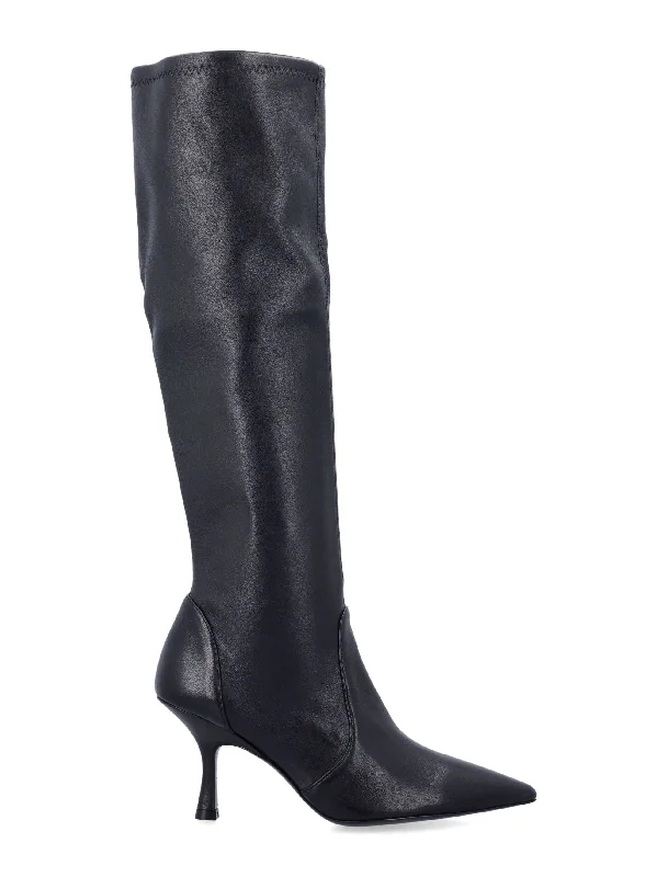 boots with thermal lining for warmth in winter-STUART WEITZMAN Knee-High Stretch Boot with Sculptural Heel