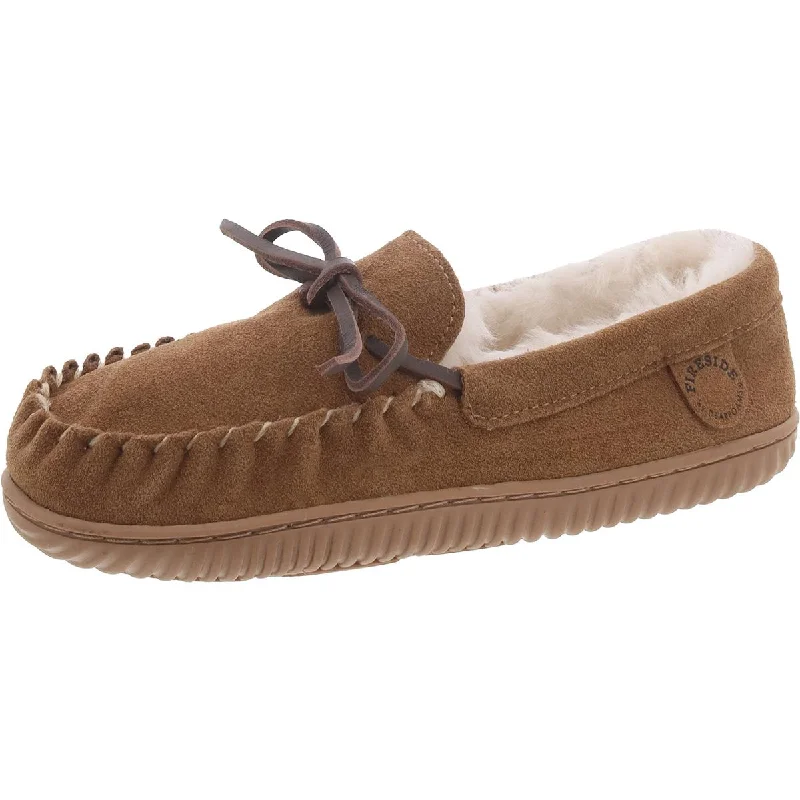 slippers with footbed cushion for support-Fireside by Dearfoams Womens Alice Suede Slip On Moccasin Slippers