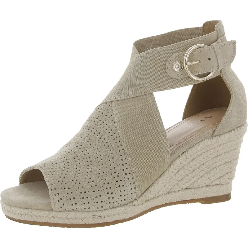 Sandals for women with adjustable straps for a secure fit -NYDJ Womens Charisma Suede Peep-Toe Wedge Sandals