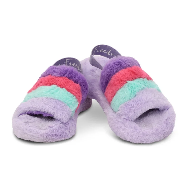 slippers for sensitive feet care-Purple Pink & Blue Furry Slipper