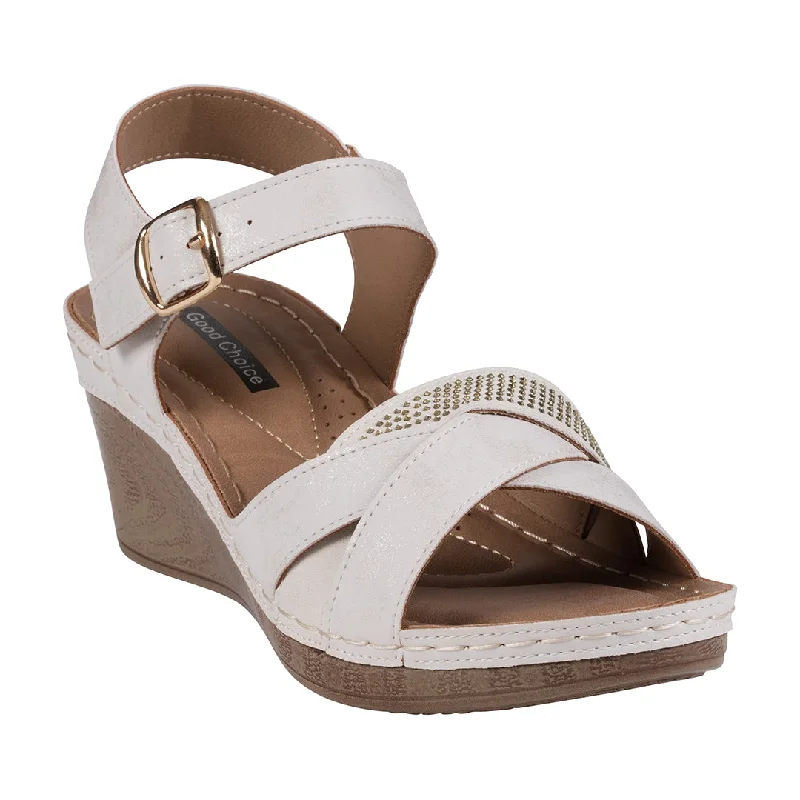 Sandals for women with breathable mesh for cool, comfortable wear -Monaco Off White Strappy Embellished Wedge Sandals