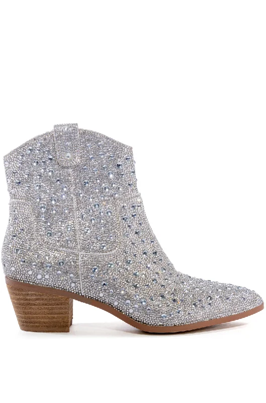 boots for outdoor activities with reinforced toes-GIG-WHITE RHINESTONE BOOTIE