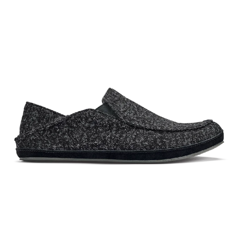 slippers for arch pain relief-Olukai Moloa Hulu Slipper Black Men's