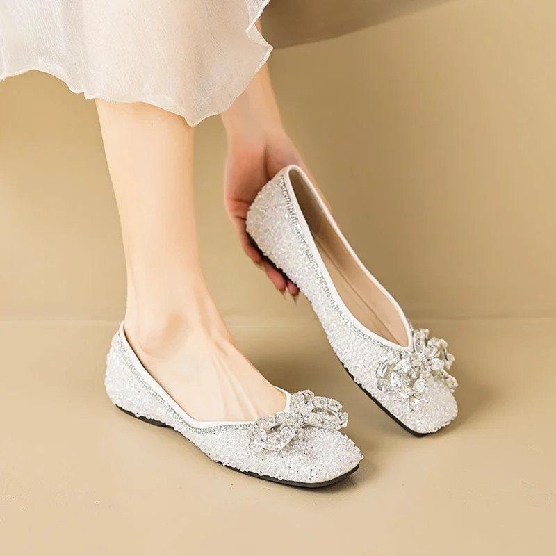 Comfortable flats for walking long distances -Women Stylish Crystal Casual Soft Flats