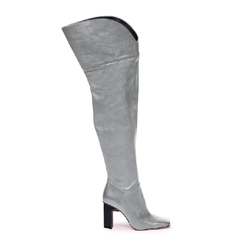 boots with extra insulation for extreme cold temperatures-Cullinan Over-the-Knee Boot in Silver