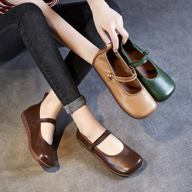 Comfortable flats shoes with extra foot padding for comfort -Women Retro Pure Leather Soft Casual Flats