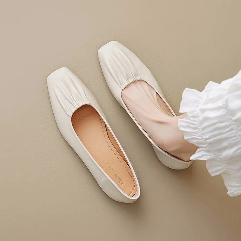 Comfortable flats shoes for casual gatherings with friends -Women Casual Fashion Square Toe Soft Flats