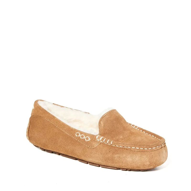 slip-on slippers for men-Women's Shoes UGG ANSLEY Suede Indoor/Outdoor Moccasin Slippers 1106878 CHESTNUT