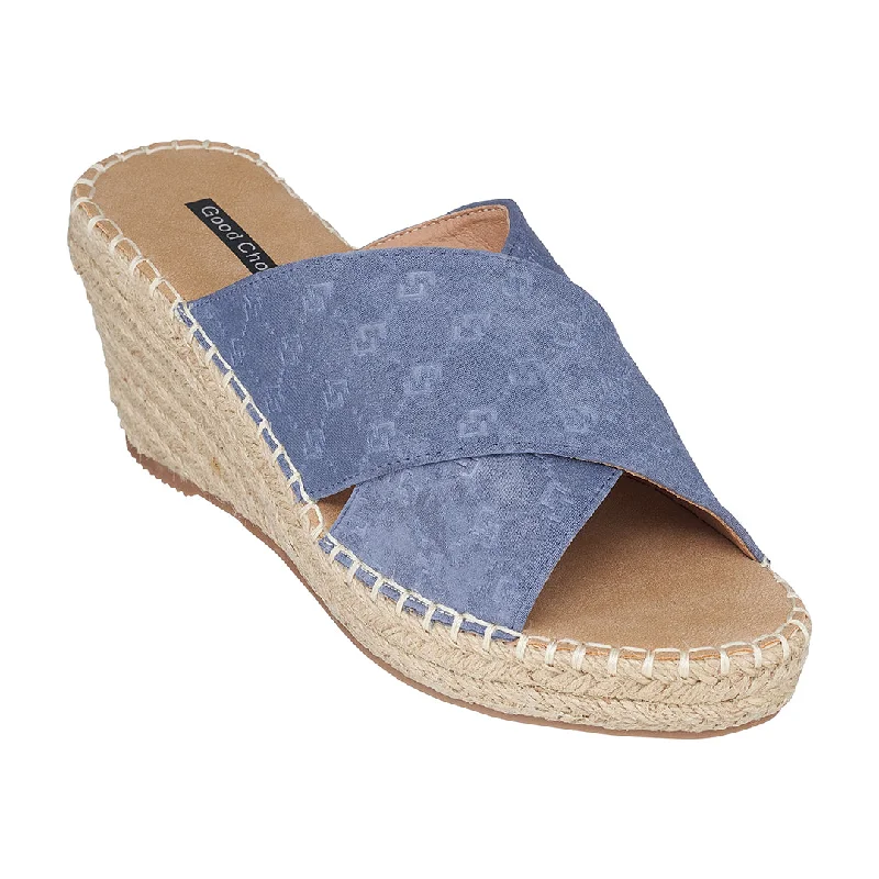 Comfortable sandals with extra cushioning for reduced foot fatigue -Darline Blue Espadrille Wedge Sandals