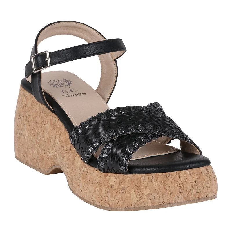 Sandals for women with adjustable straps for a customizable fit -Lucy Black Cross Strap Slingback Platform Sandals