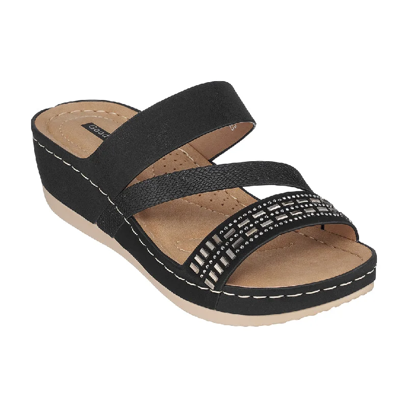 Sandals for women with an open-back design for easy wear and comfort -Tera Black Wedge Sandals