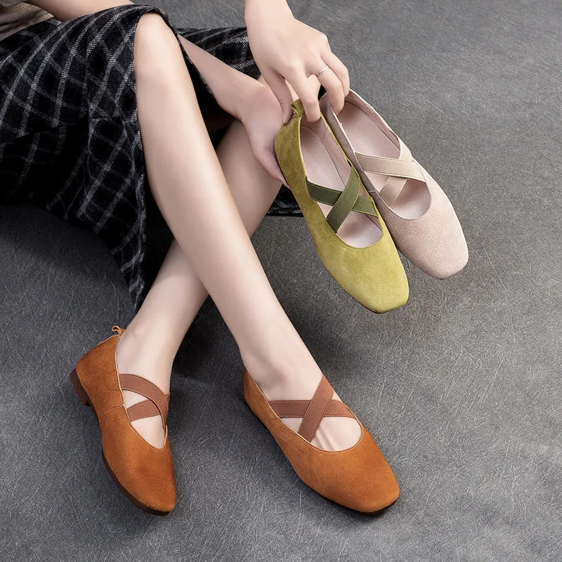 Trendy flats shoes for women with intricate detailing -Women Retro Minimalism Leather Soft Flats