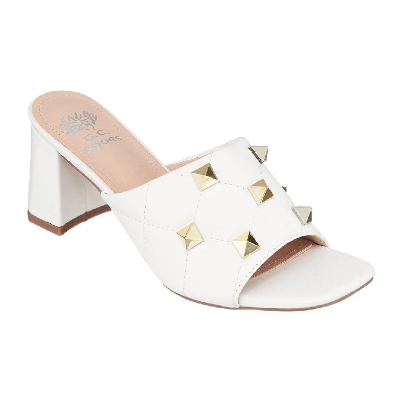 Comfortable sandals with memory foam footbeds for comfort -Alexis White Heeled Sandals