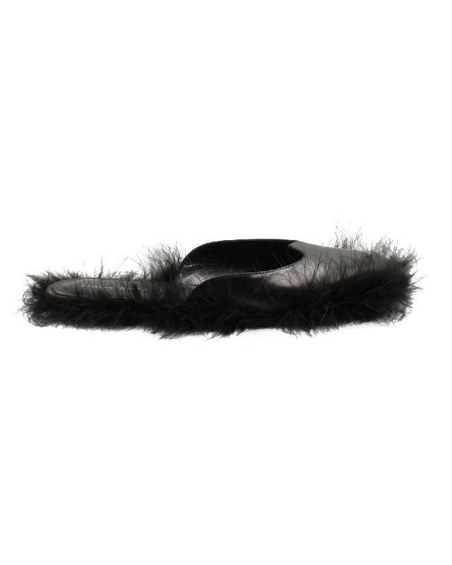 slippers for plantar fasciitis relief-Simone Rocha Fur-Trimmed Slides in Black Leather