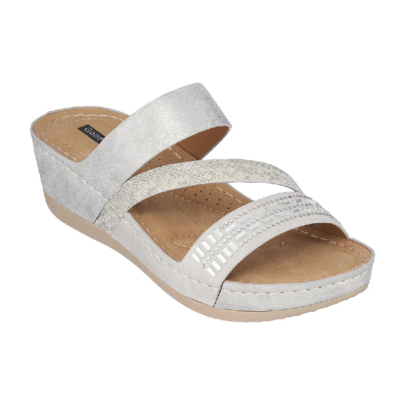 Sandals for women with adjustable buckle details for a custom fit -Tera Silver Wedge Sandals