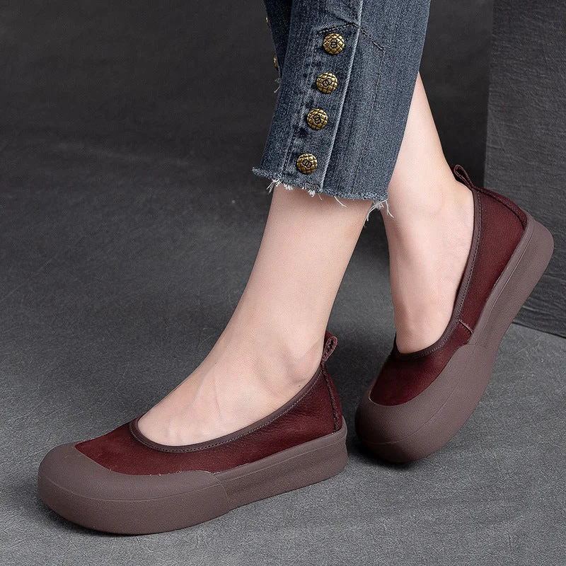 Flats for winter with warm lining -Women Retro Leather Soft Flats Shoes