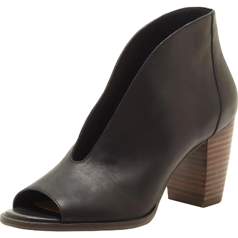 boots for people who work outdoors in winter-Lucky Brand Joal Leather Open Toe Stacked Heel Bootie