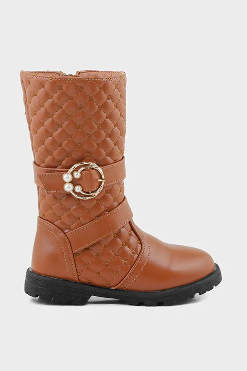 boots for stylish outdoor adventures-Girls Formal Boots Q10022-Camel