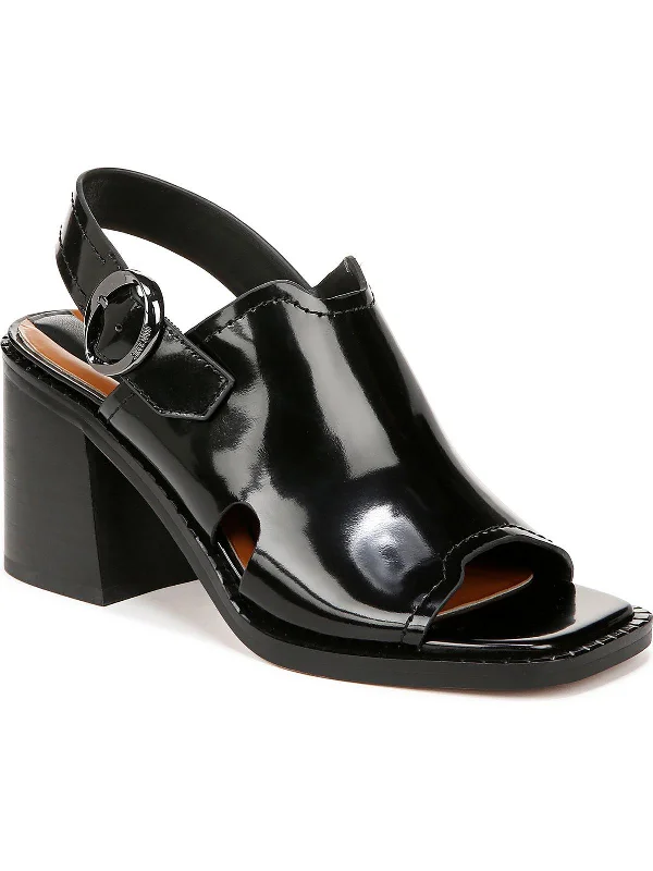 AMY Womens Patent Leather Square Toe Slingback Heels