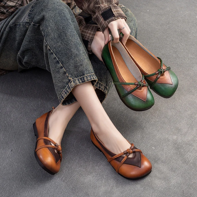 Flats shoes with elegant designs for formal settings -Women Retro Leather Soft Casual Flats Shoes