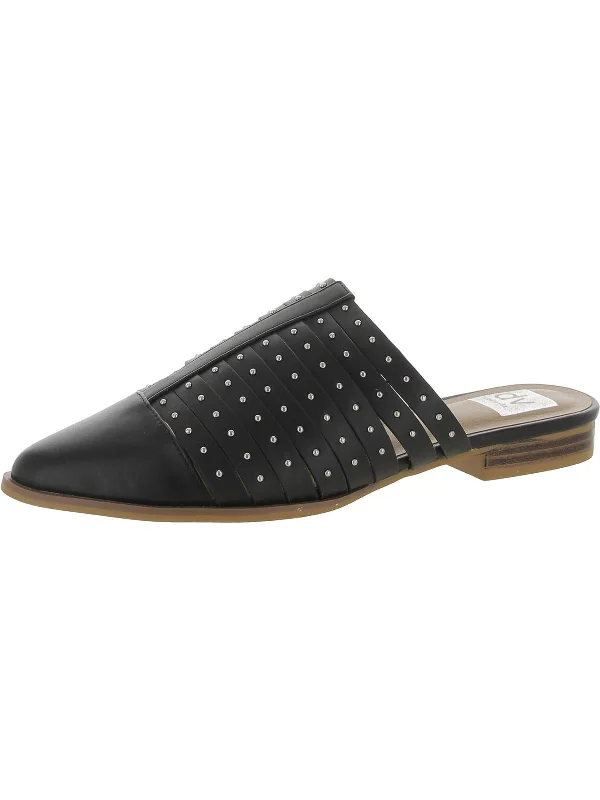 slippers with breathable fabric for comfort-Idilly Womens Faux Leather Studded Mules