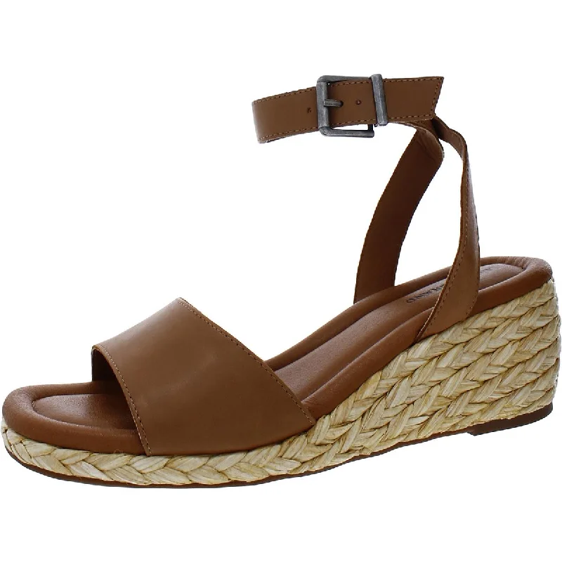 Sandals for men with simple design for casual wear -Lucky Brand Womens Nalmo Leather Ankle Strap Wedge Sandals