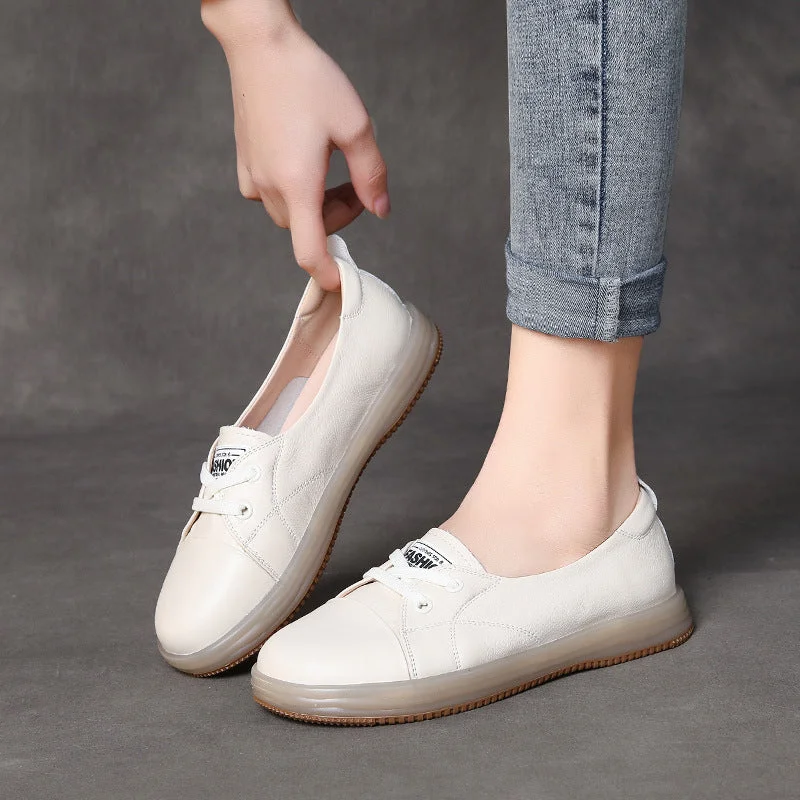 Flats shoes for women with arch and heel support -Women Minimalism Leather Soft Flats Shoes