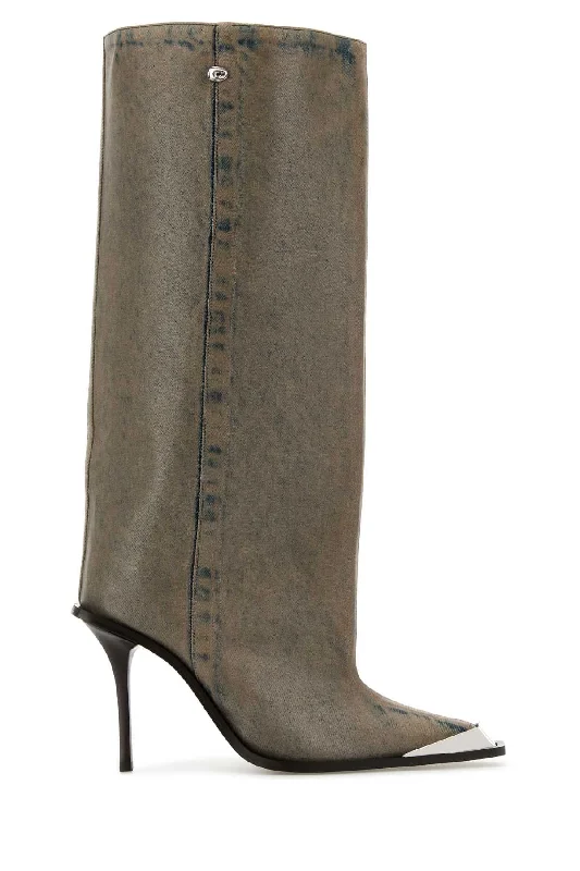 boots for outdoor workers in cold weather-DIESEL Daring Denim D-Tona Mini Boots - 9 cm Heel