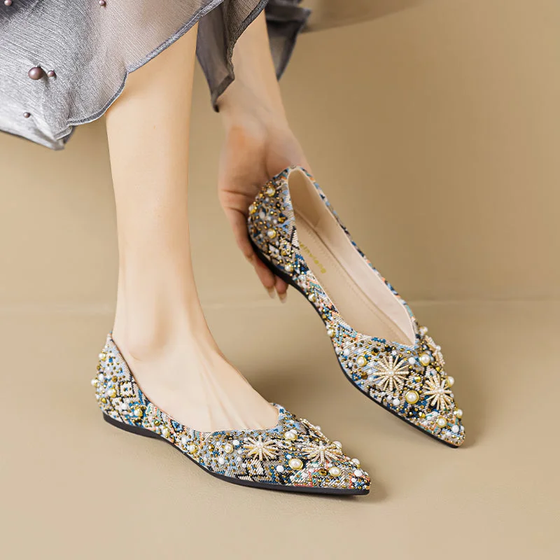 Chic flats shoes for bridesmaids -Women Fashion Crystal Casual Flats Shoes