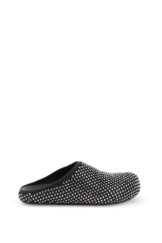 slippers with moisture-wicking lining-Marni Women's Leather Fussbett Clogs With Rhinestones