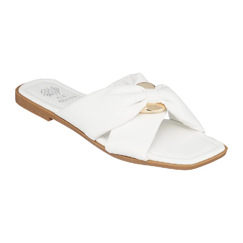 Comfortable sandals for vacations and beach days -Perri White Flat Sandals