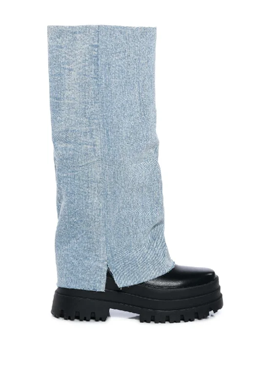 boots for extreme cold with thermal technology-SHURI-DENIM FOLD-OVER KNEE HIGH BOOT