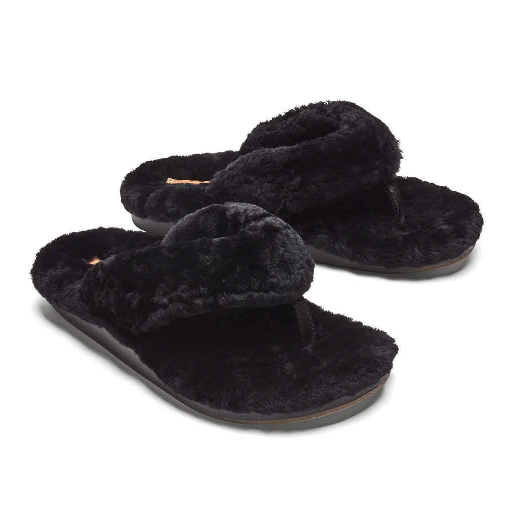 slippers with back support for posture-Olukai Kipe'a Heu Slipper Black Women's