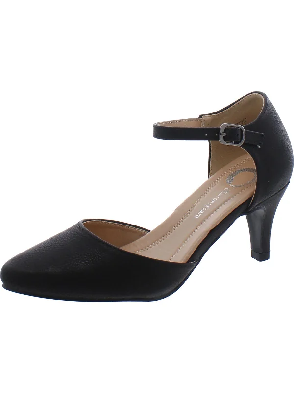 Womens Faux Leather Ankle Strap D'Orsay Heels