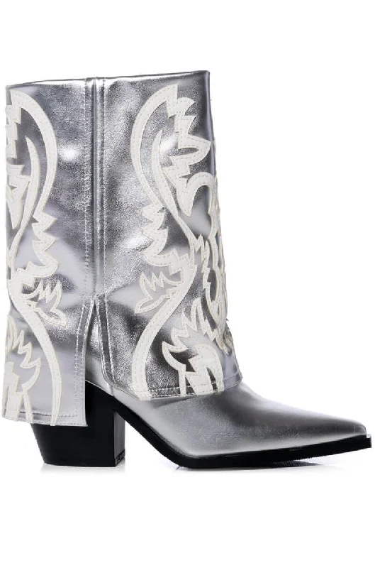 boots for stylish, comfortable use in snowy weather-ESPERANZA-SILVER WESTERN BOOTIE