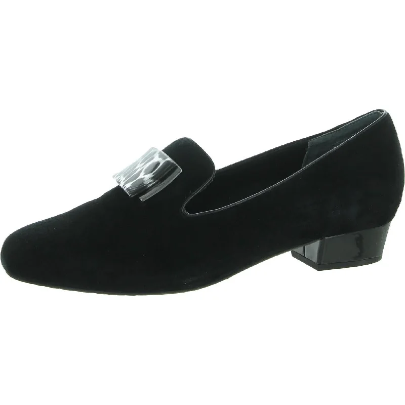 loafers with rubber soles for added traction -Ros Hommerson Womens Treasure Suede Embellished Smoking Loafers