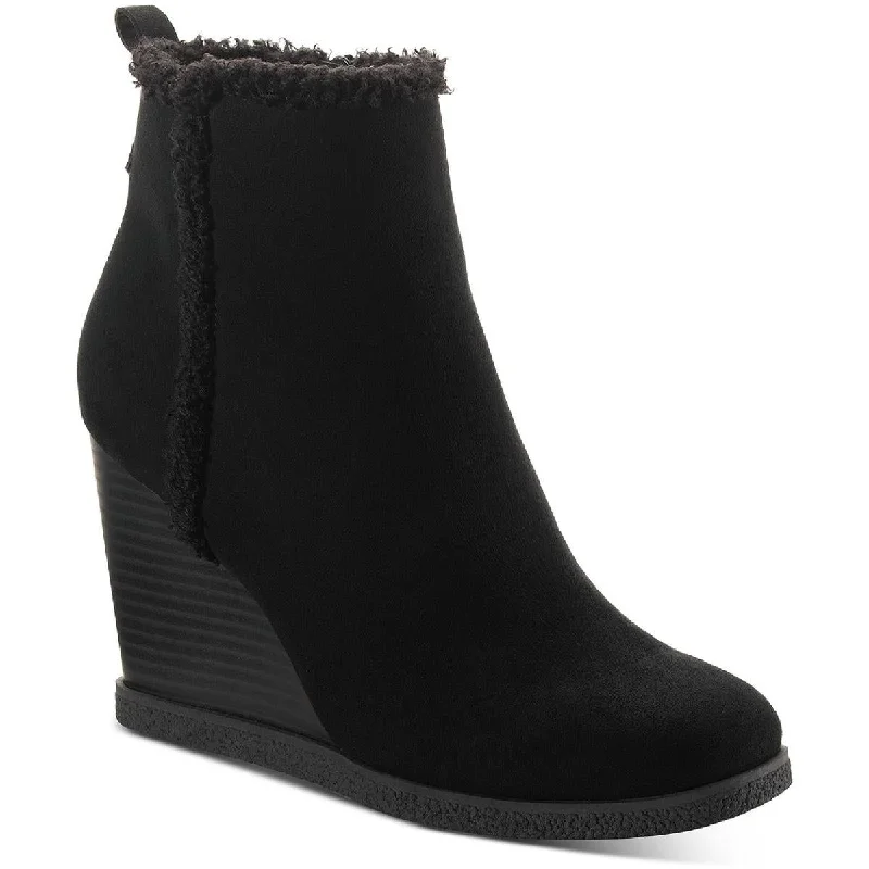 boots with non-slip soles for safety in icy conditions-Sun + Stone Womens Camillia Faux Fur Lined Platform Wedge Boots