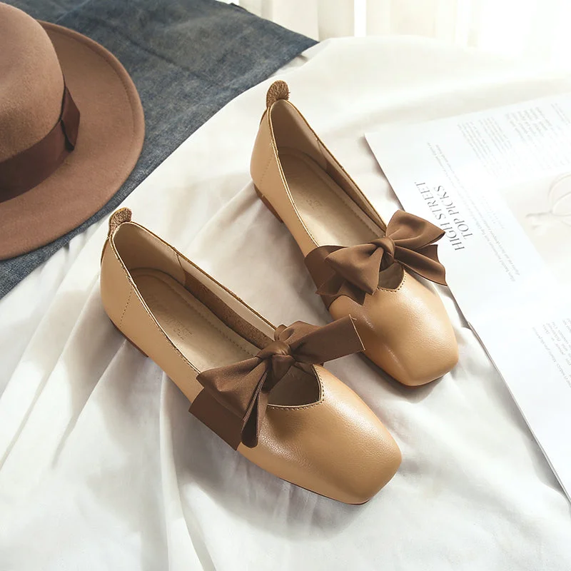 Trendy flats shoes with unique embellishments -Women Summer Bowknot Casual Soft Flats