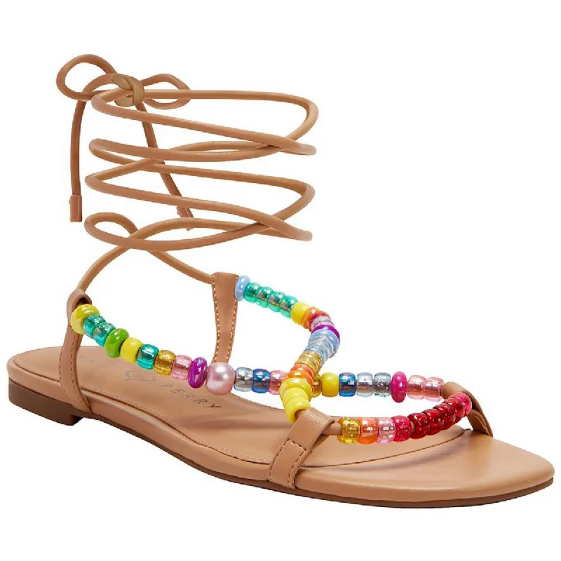 Comfortable sandals for women with orthotic-friendly designs -Katy Perry Womens The Halie Bead Beaded Ankle Tie Slide Sandals