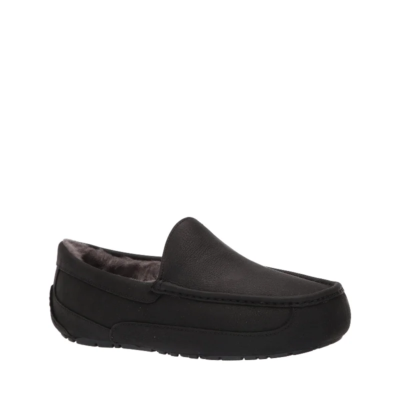 slippers for people with arthritis-UGG Men's Ascot Slipper, Black Matte Leather