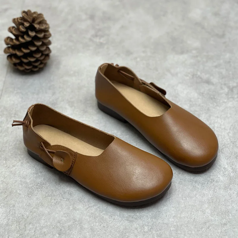 Comfortable flats shoes for work and play -Women Retro Soft Cowhide Leather Flats