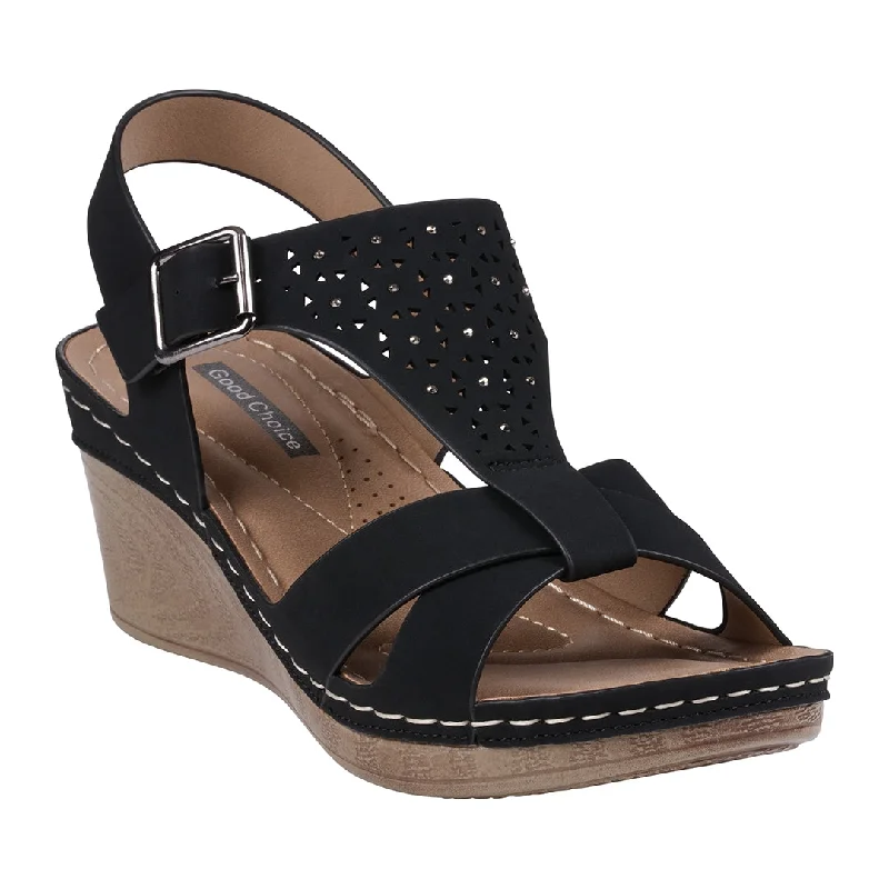 Sandals for women with eco-friendly designs for conscious shoppers -Cole Black Embellished T-Stap Wedge Sandals