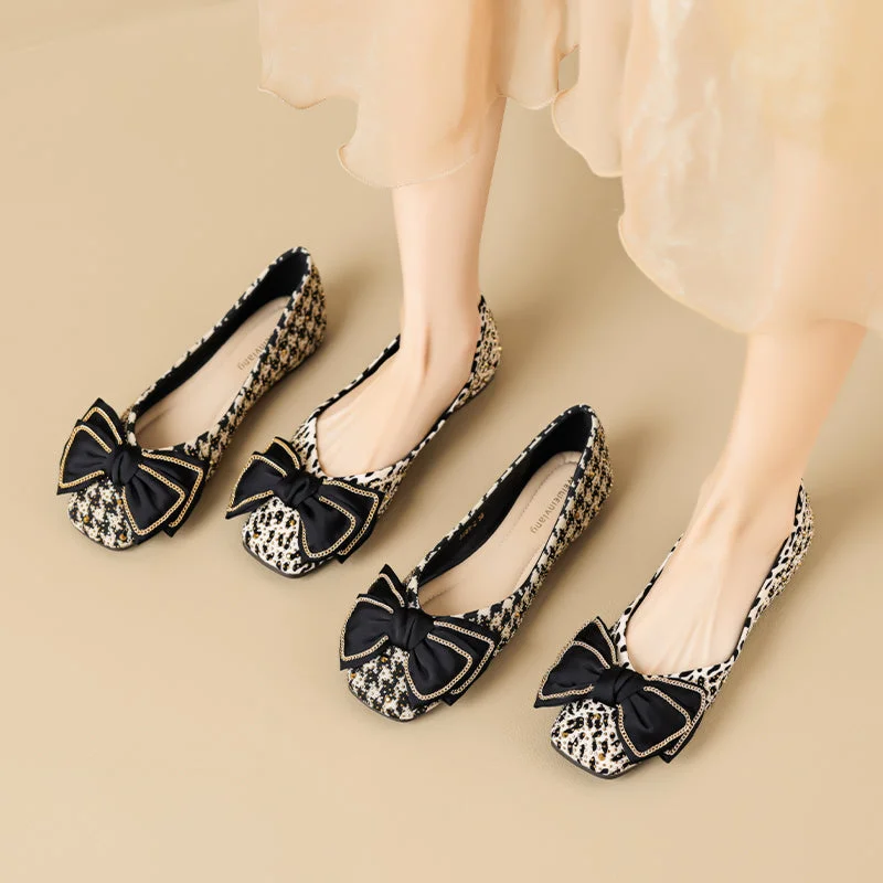 Flats shoes for standing all day -Women Fashion Bowknot Soft Leather Flats