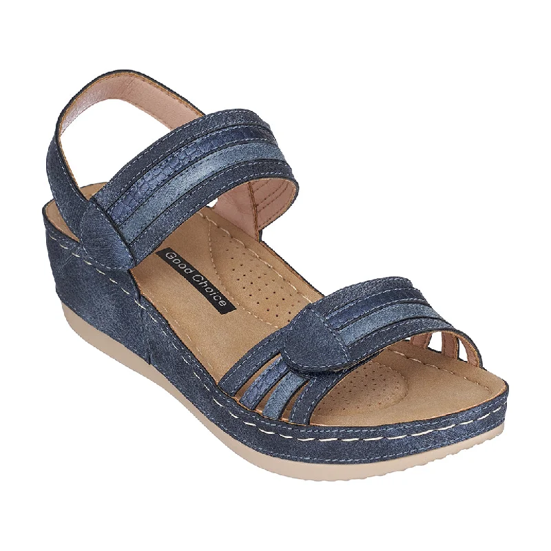 Comfortable sandals with soft, elastic straps for a flexible fit -Samar Blue Wedge Sandals