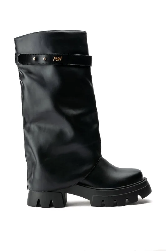 boots for insulating feet in freezing temperatures-JET-BLACK COVERED KNEE HIGH BOOT