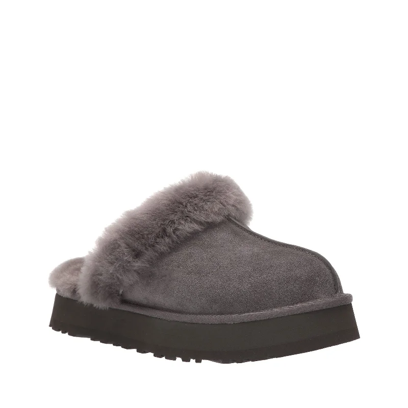 slippers with cozy warmth-Women's Shoes UGG DISQUETTE Platform Sheepskin & Suede Slippers 1122550 CHARCOAL