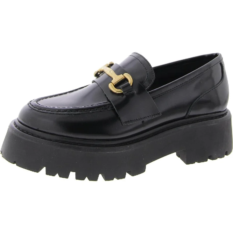 loafers for women with leather detail accents -Steve Madden Womens Major Leather Embellished Loafers