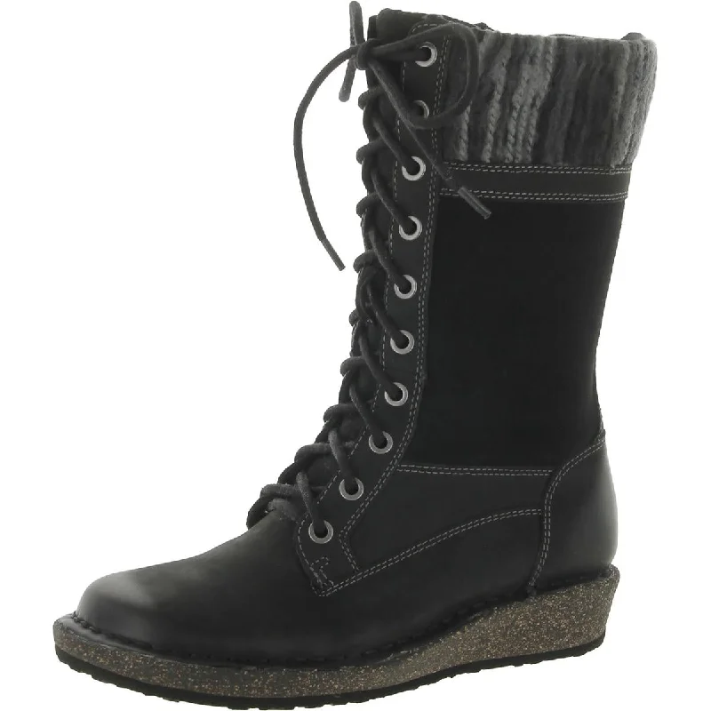 boots for outdoor activities with adjustable straps-Aetrex Womens Elsa Leather Knit Mid-Calf Boots