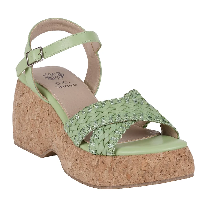 Stylish sandals for women with comfortable soles for easy all-day wear -Lucy Green Cross Strap Slingback Platform Sandals