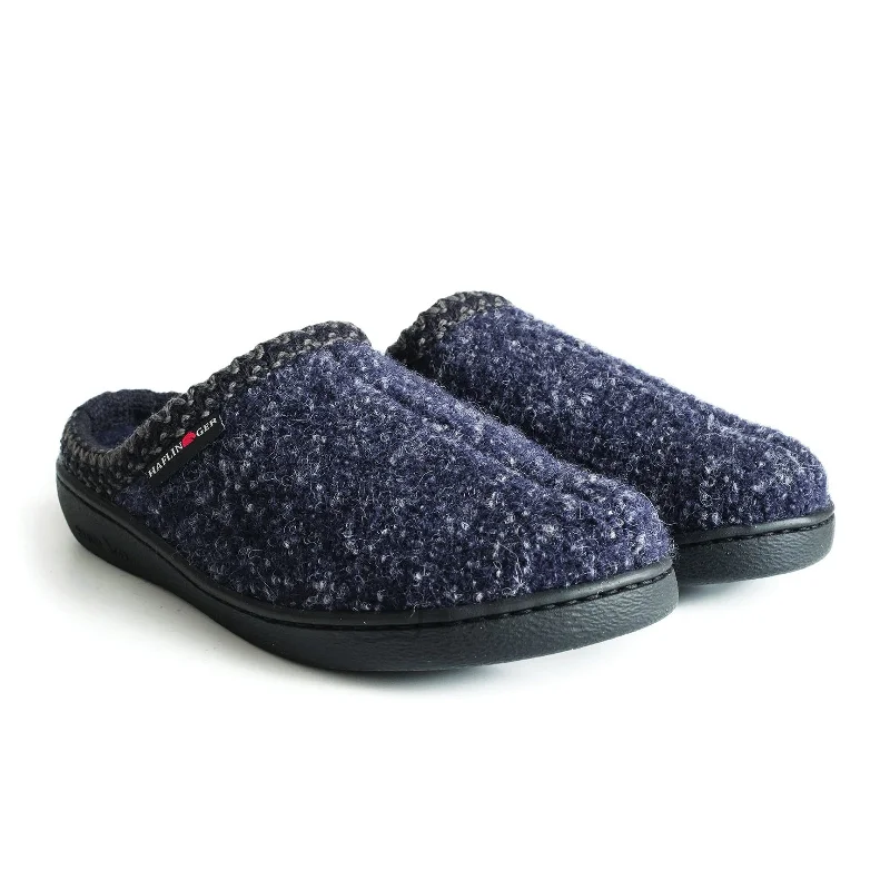 slippers with soft padding and foot support-Haflinger AT Slipper (Unisex) - Navy Speckle